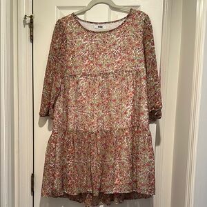 BB Dakota by Steve Madden Red and Cream Cuffed Sleeve Sundress